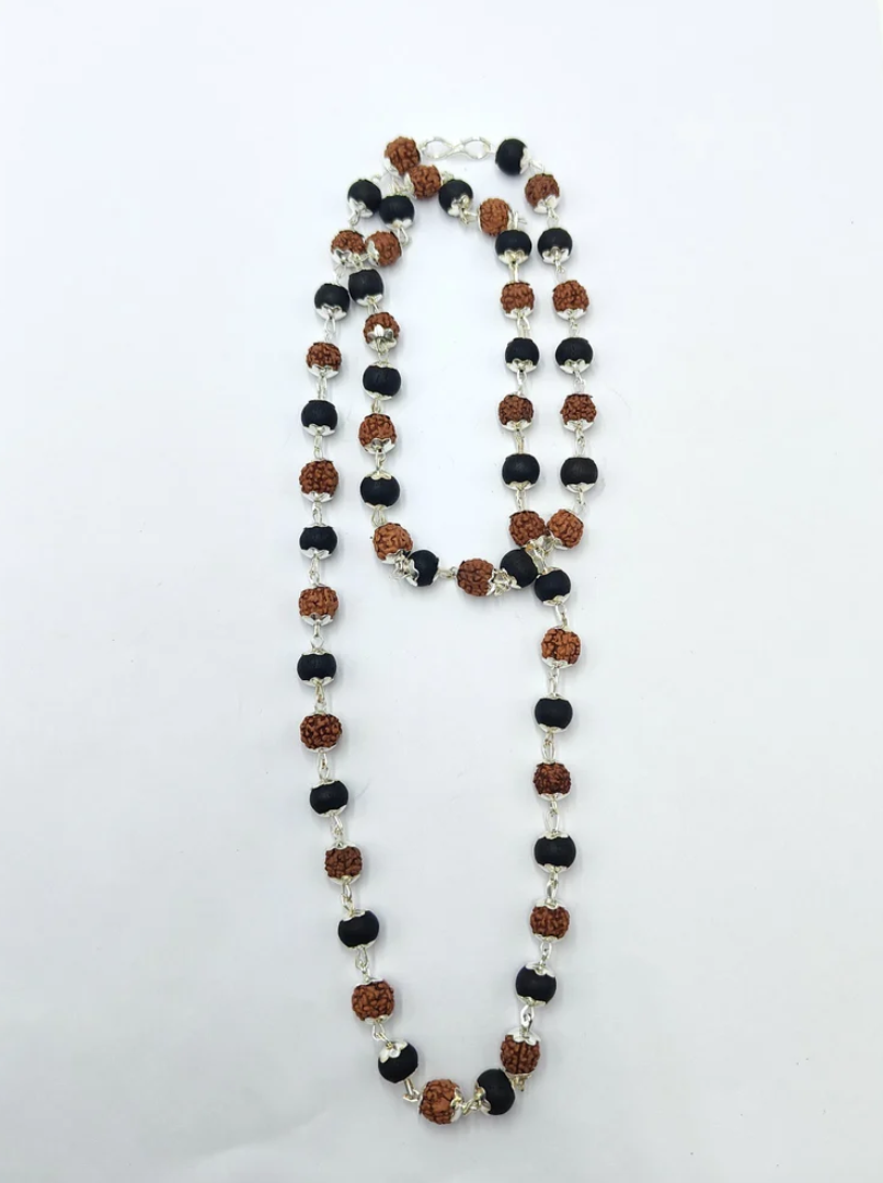 Karungli & rudraksha mala with silver capping