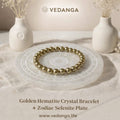 Gold hematite crystal bracelet + Zodiac Selenite Plate