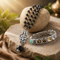 Metal Dhanyog Bracelet + Karungali mala with trishul