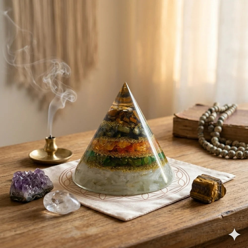 Conical Dhan Yog Pyramid With Selenite Base