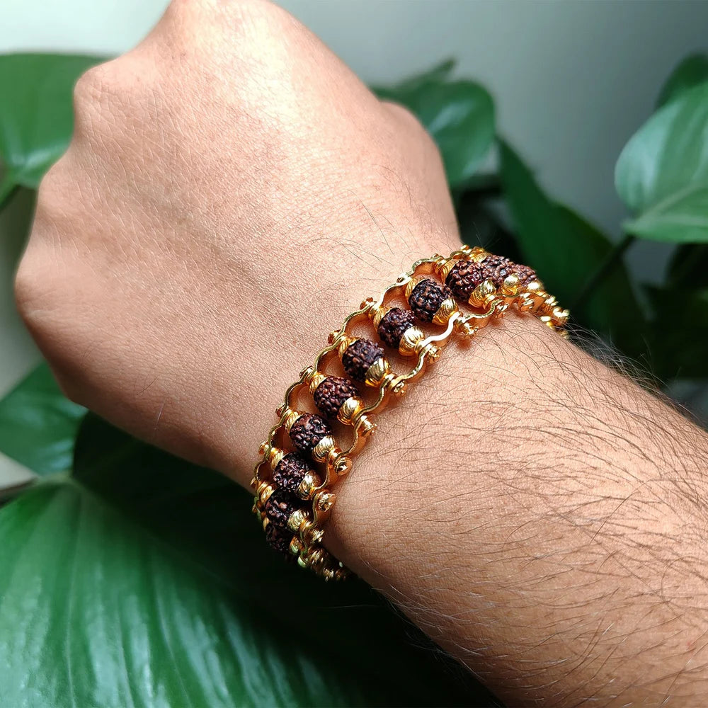 Gold Plated Rudraksha Chain Bracelet Brass