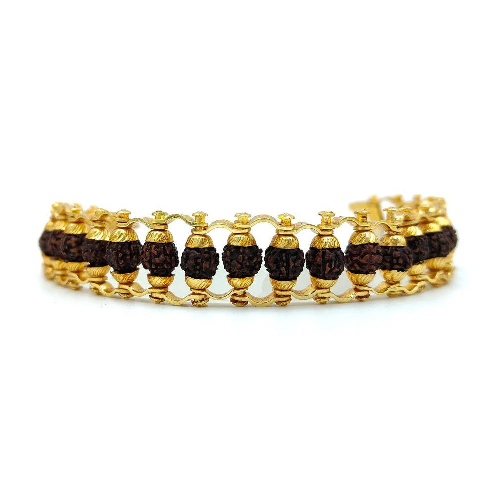 Gold Plated Rudraksha Chain Bracelet Brass