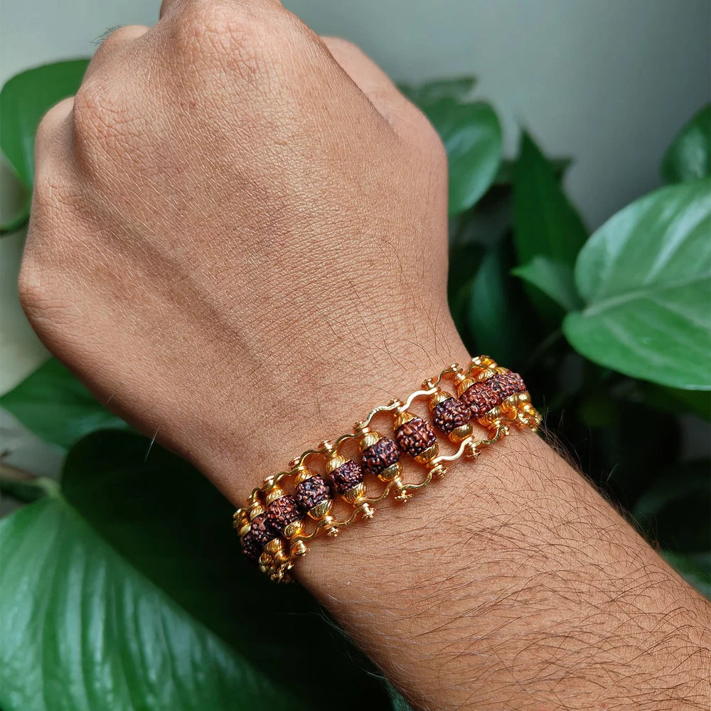 Gold Plated Rudraksha Chain Bracelet Brass