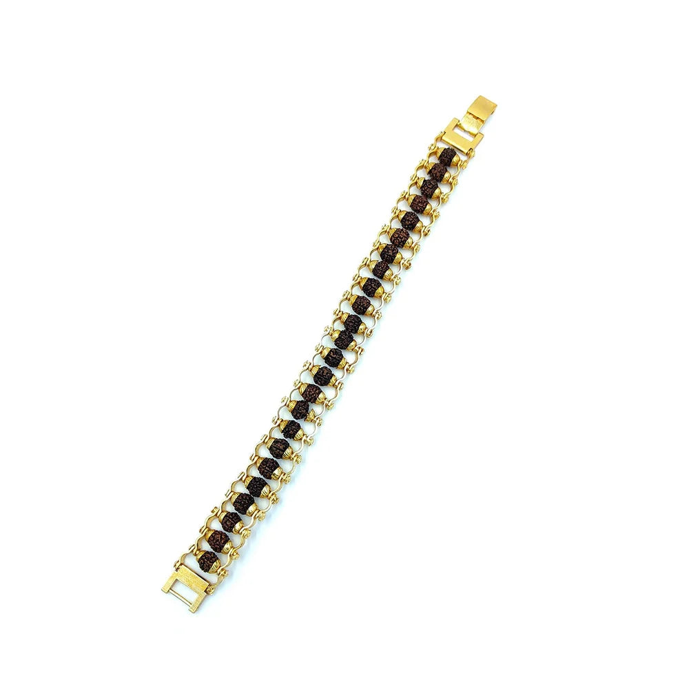 Gold Plated Rudraksha Chain Bracelet Brass