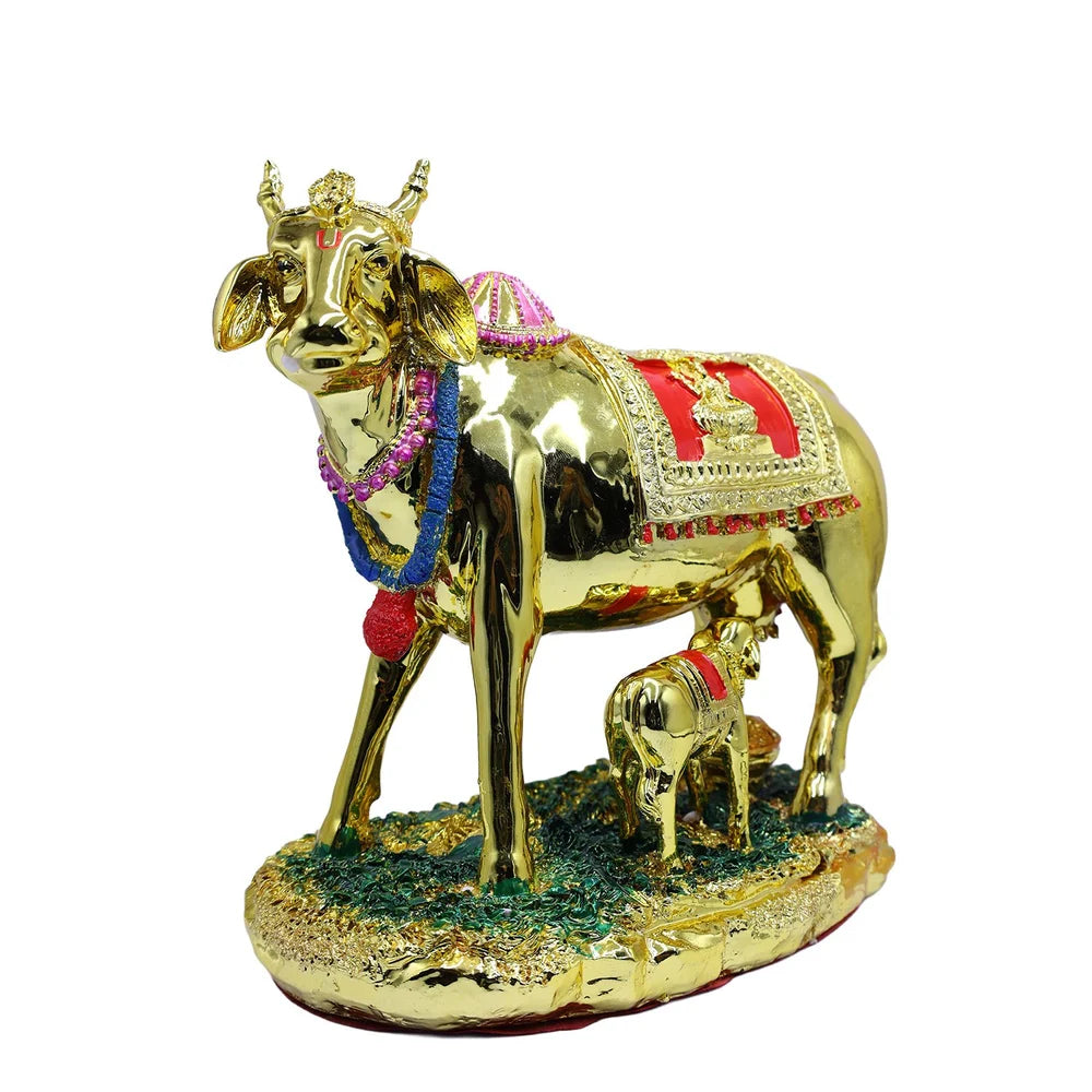 Golden Kamdhenu Cow Calf Statue