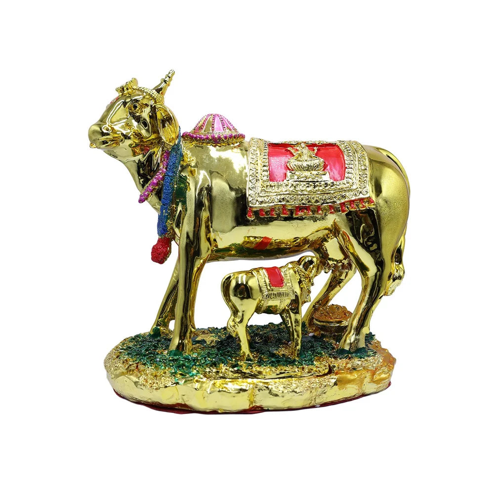 Golden Kamdhenu Cow Calf Statue