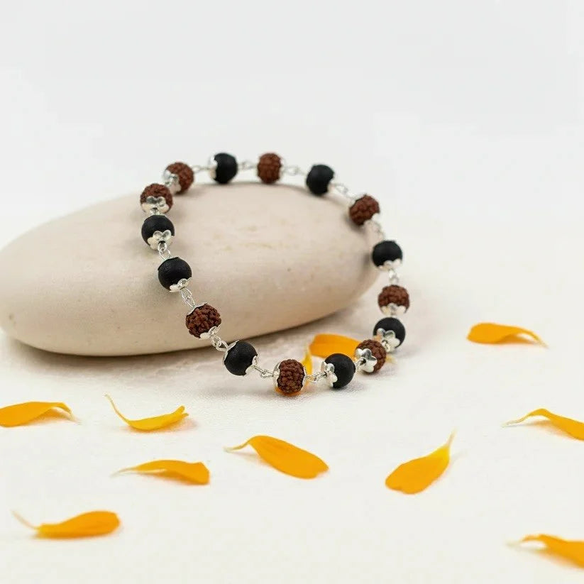 Rudraksha with karungali bracelet with silver capping