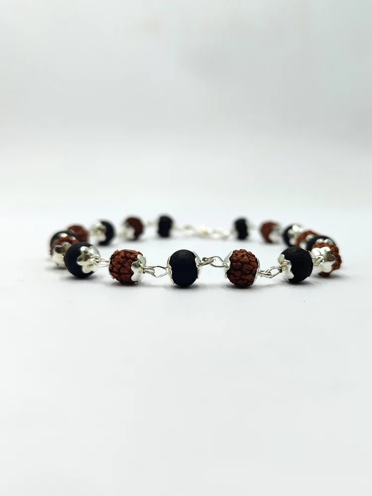 Rudraksha with karungali bracelet with silver capping